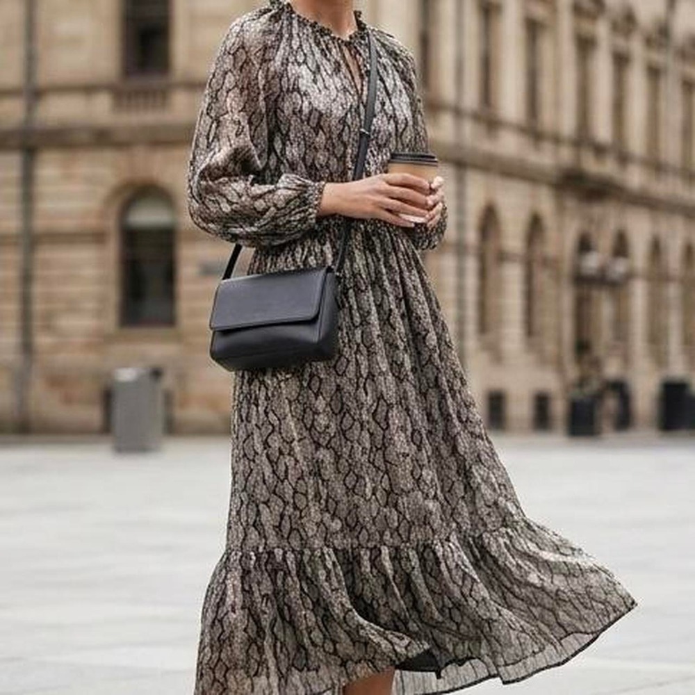 Zara black and white snake print midi dress with tie front detail. Size S